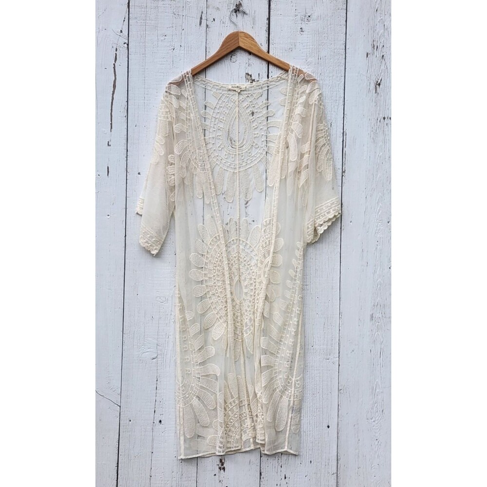 Rebellion Again Women's Ivory 100% Cotton Cardigan / Beach Cover Up Sz S